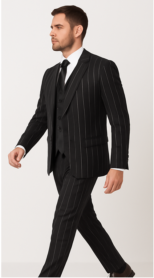 Rossi Man Max RM1728 Black Stripe Slim Suit