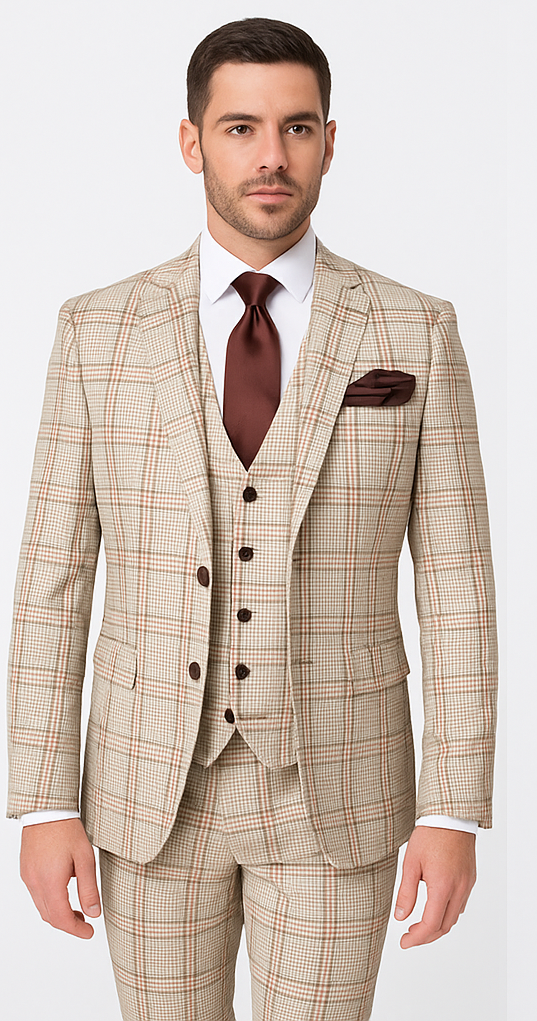Rossi Man MAX Slim Fit Light Brown 3-Piece Suit