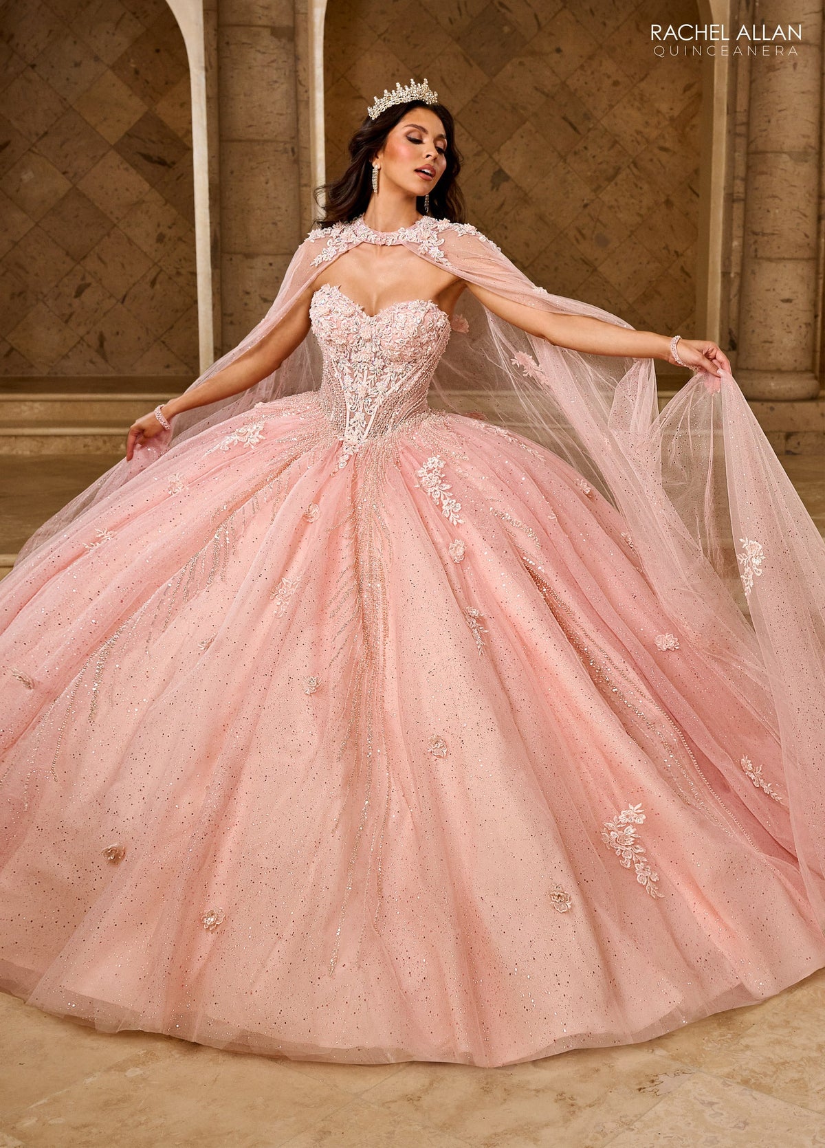 Rachel Allan RQ1162 Strapless Cape Quinceanera Dress