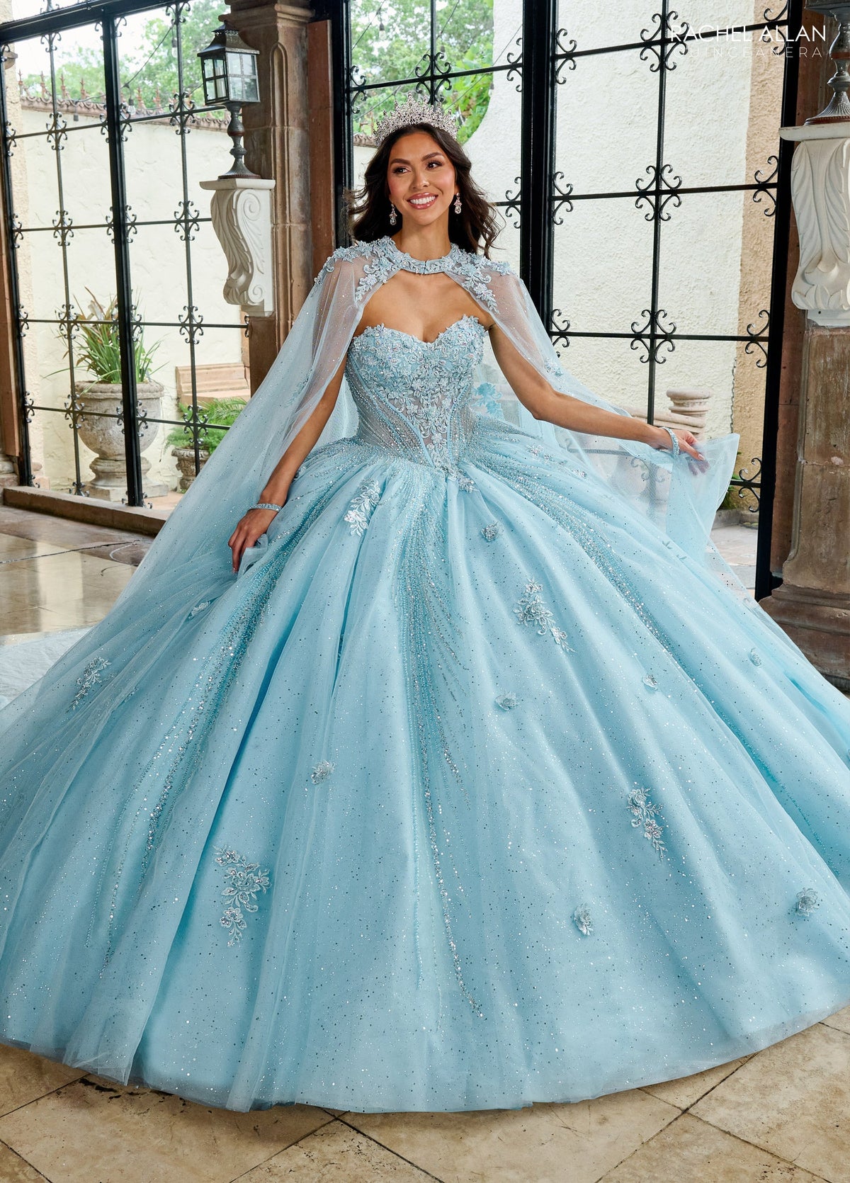 Rachel Allan RQ1162 Strapless Cape Quinceanera Dress