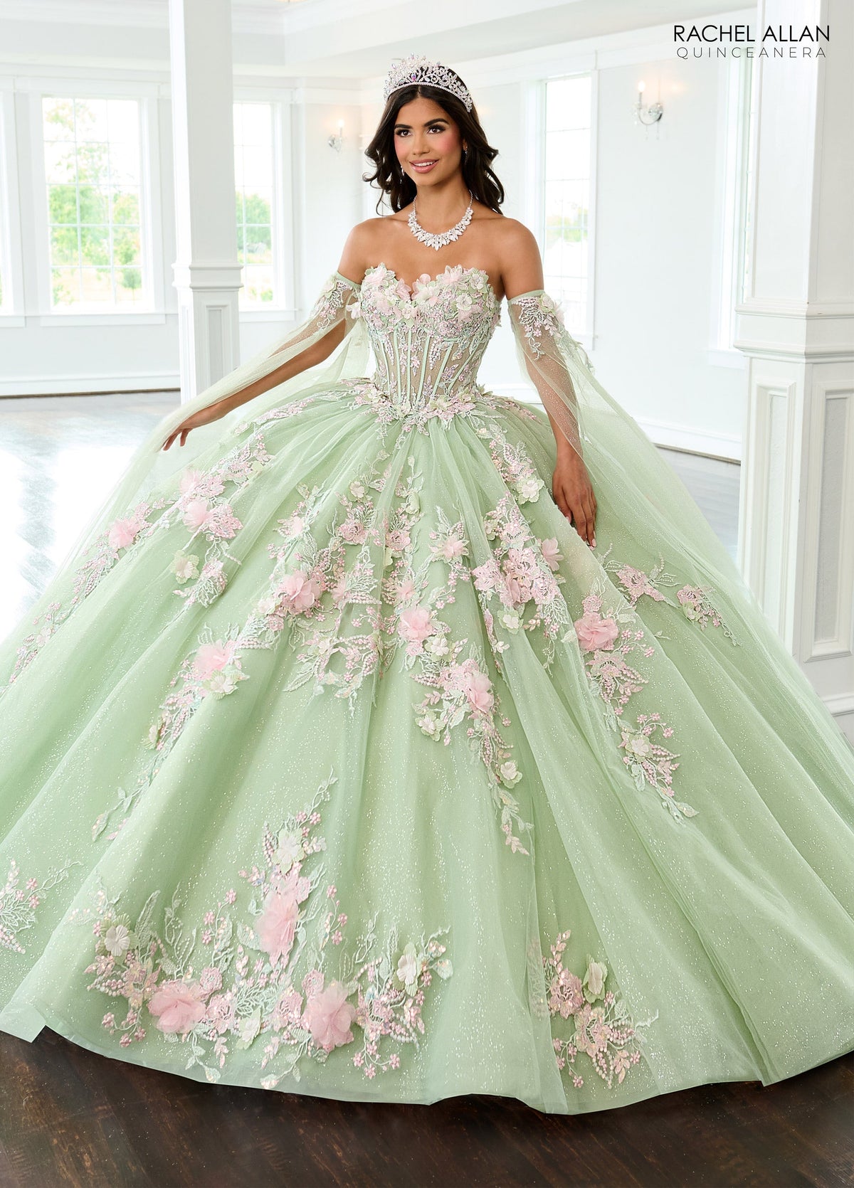 Rachel Allan RQ2216 Cape Sleeve Quinceanera Dress