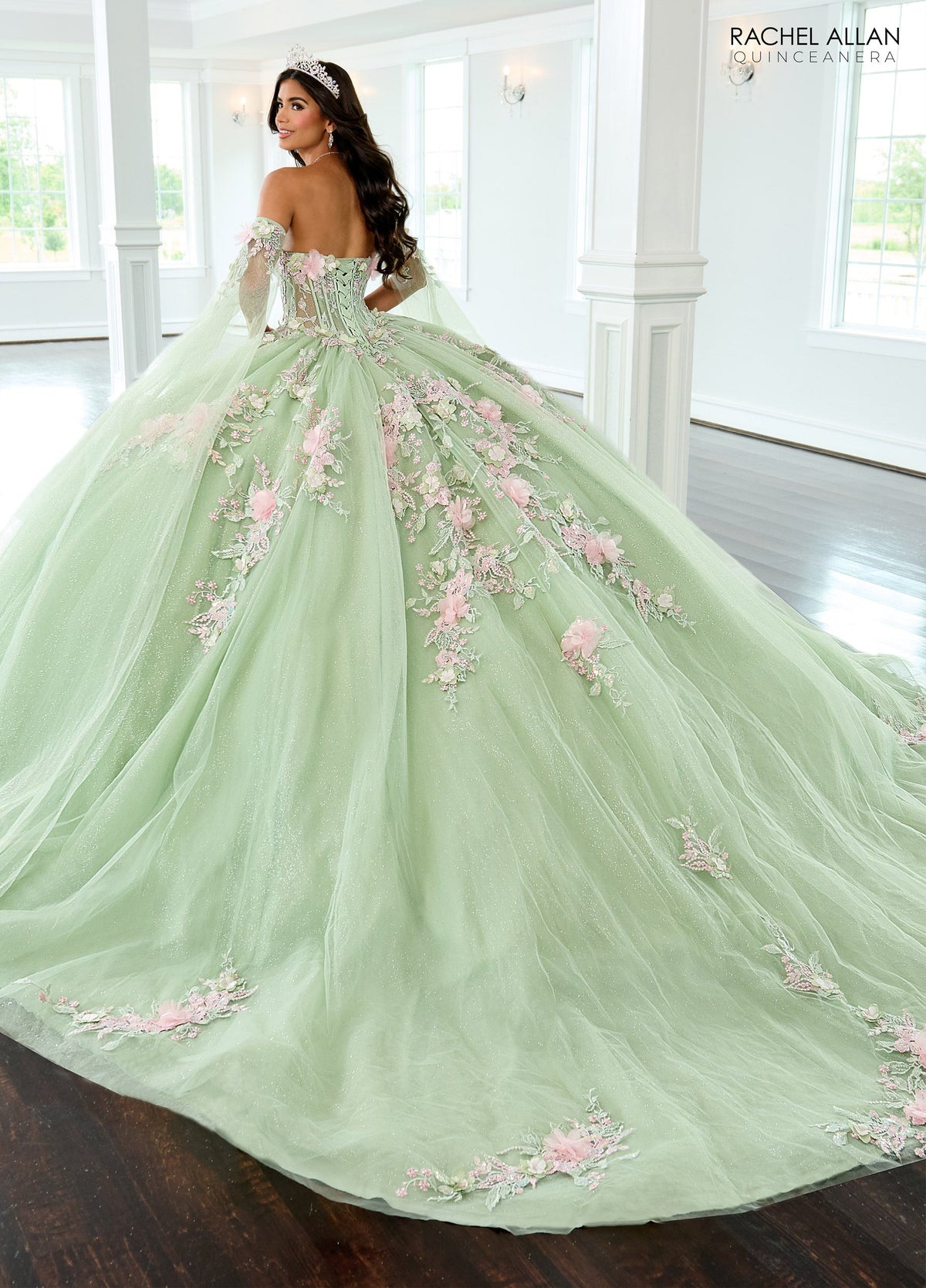 Rachel Allan RQ2216 Cape Sleeve Quinceanera Dress