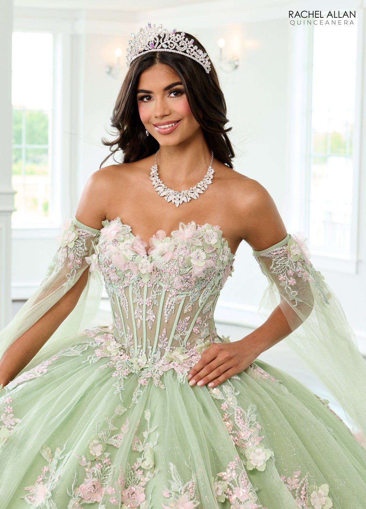 Rachel Allan RQ2216 Cape Sleeve Quinceanera Dress