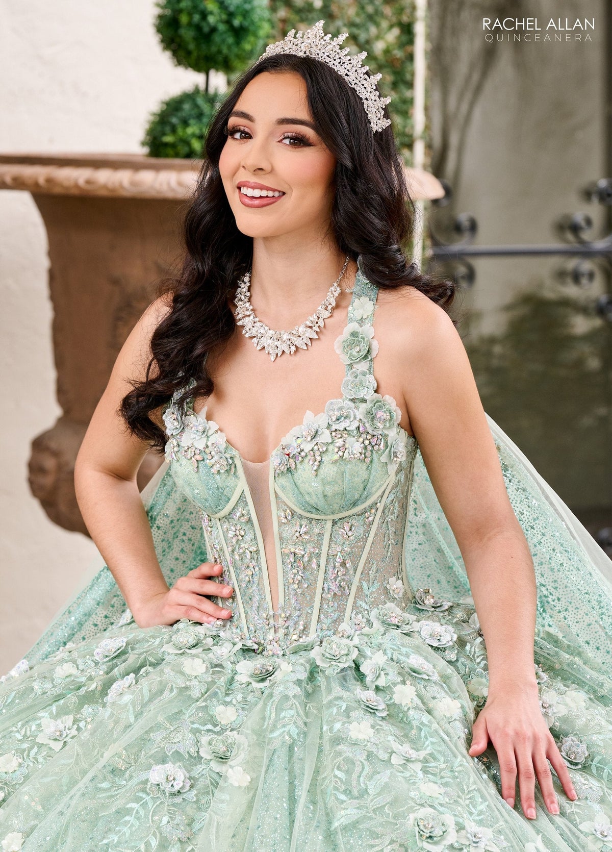 Rachel Allan RQ3135 Strapless Cape Quinceanera Dress