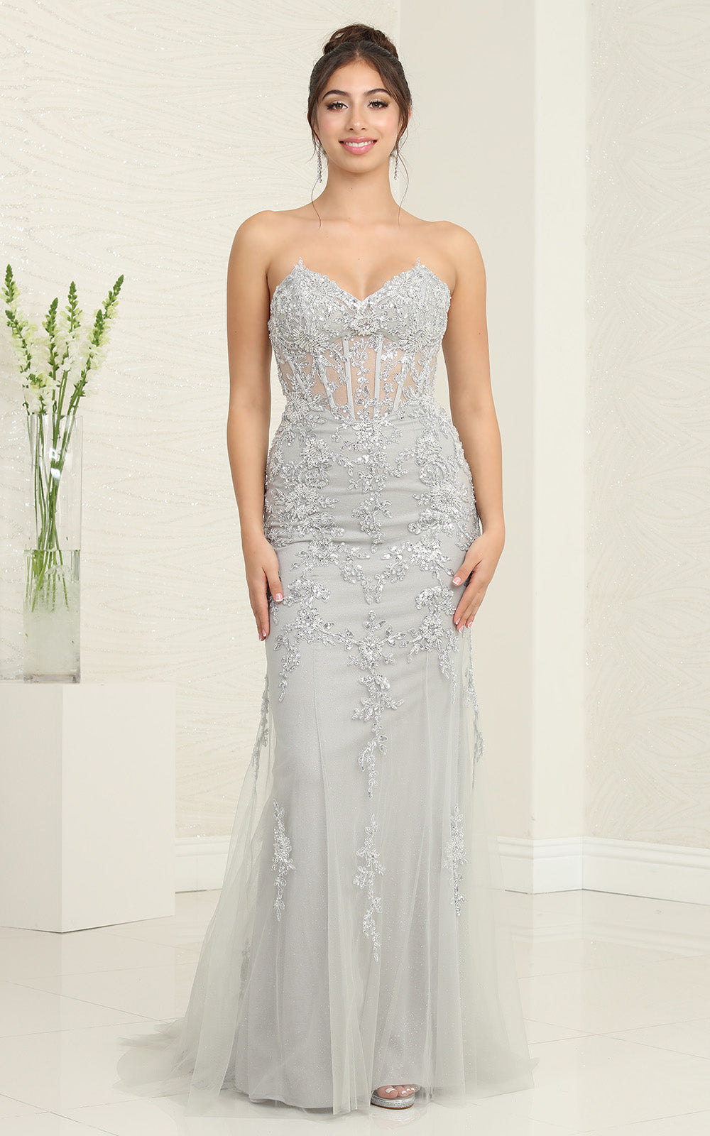 Royal Queen RQ8013 Embellished Strapless Boned Corset Evening Gown