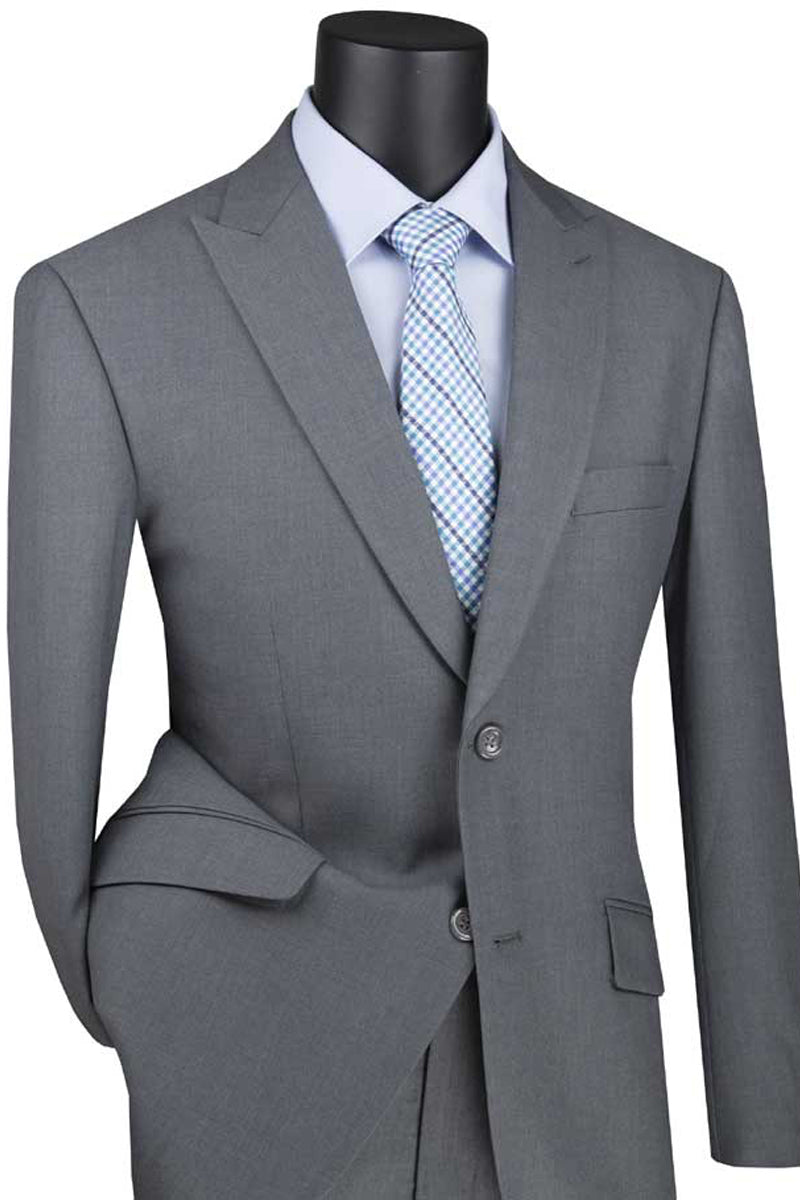 Modern Fit Peak Lapel Suit - Medium Grey