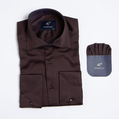 Rossi Man RS1 Slim Fit Brown Sateen Shirt