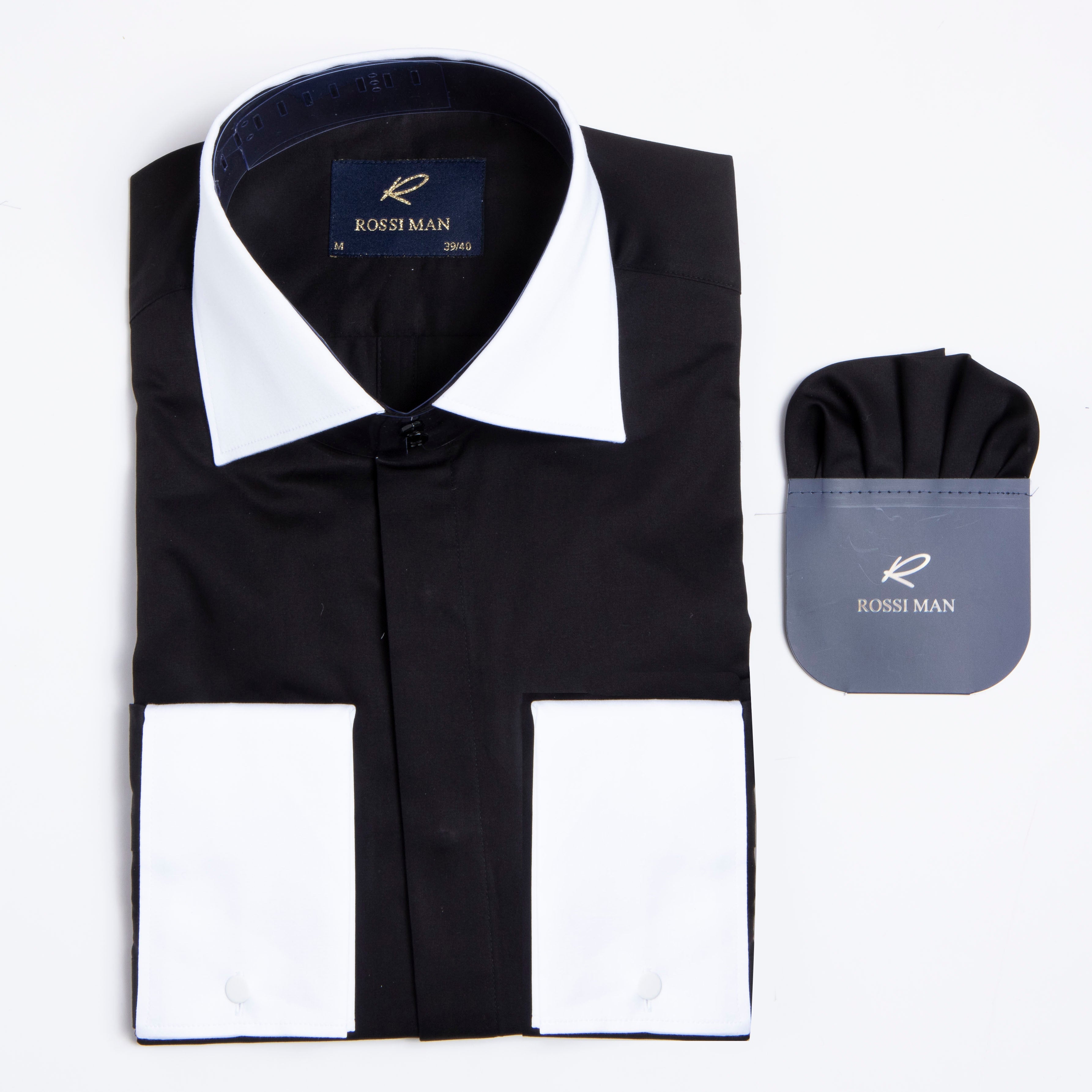 Rossi Man RS2 Black Sateen Cotton Shirt