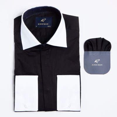 Rossi Man RS2 Black Sateen Cotton Shirt