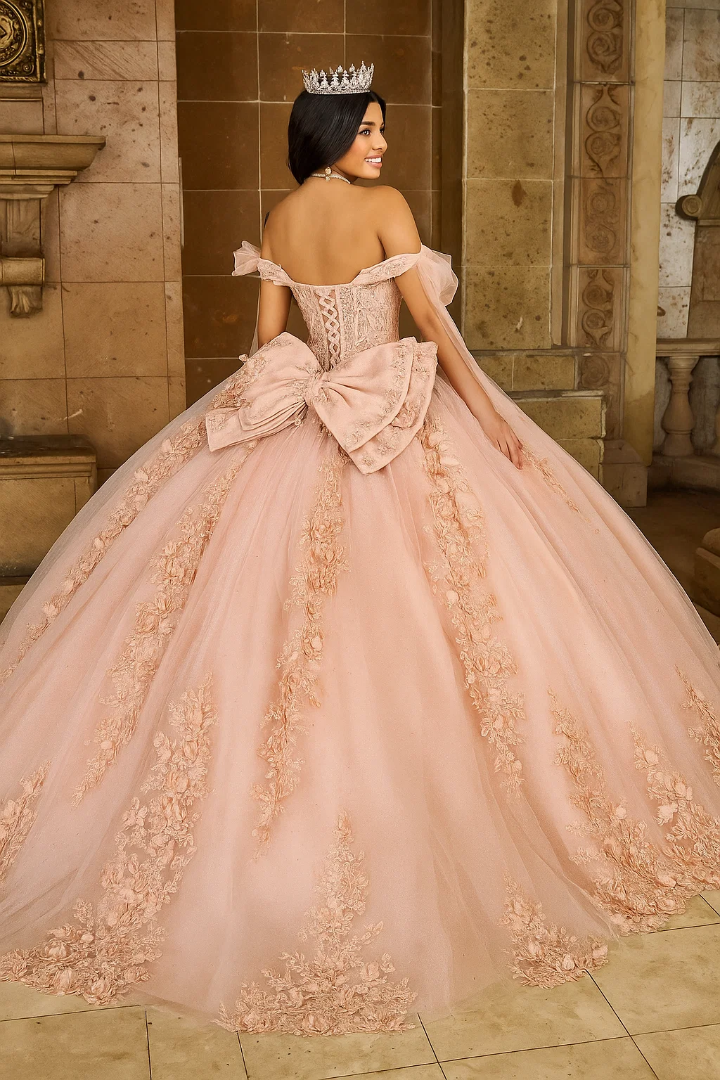 Rachel Allan RQ1132 Applique Sheer Corset Quinceanera Dress