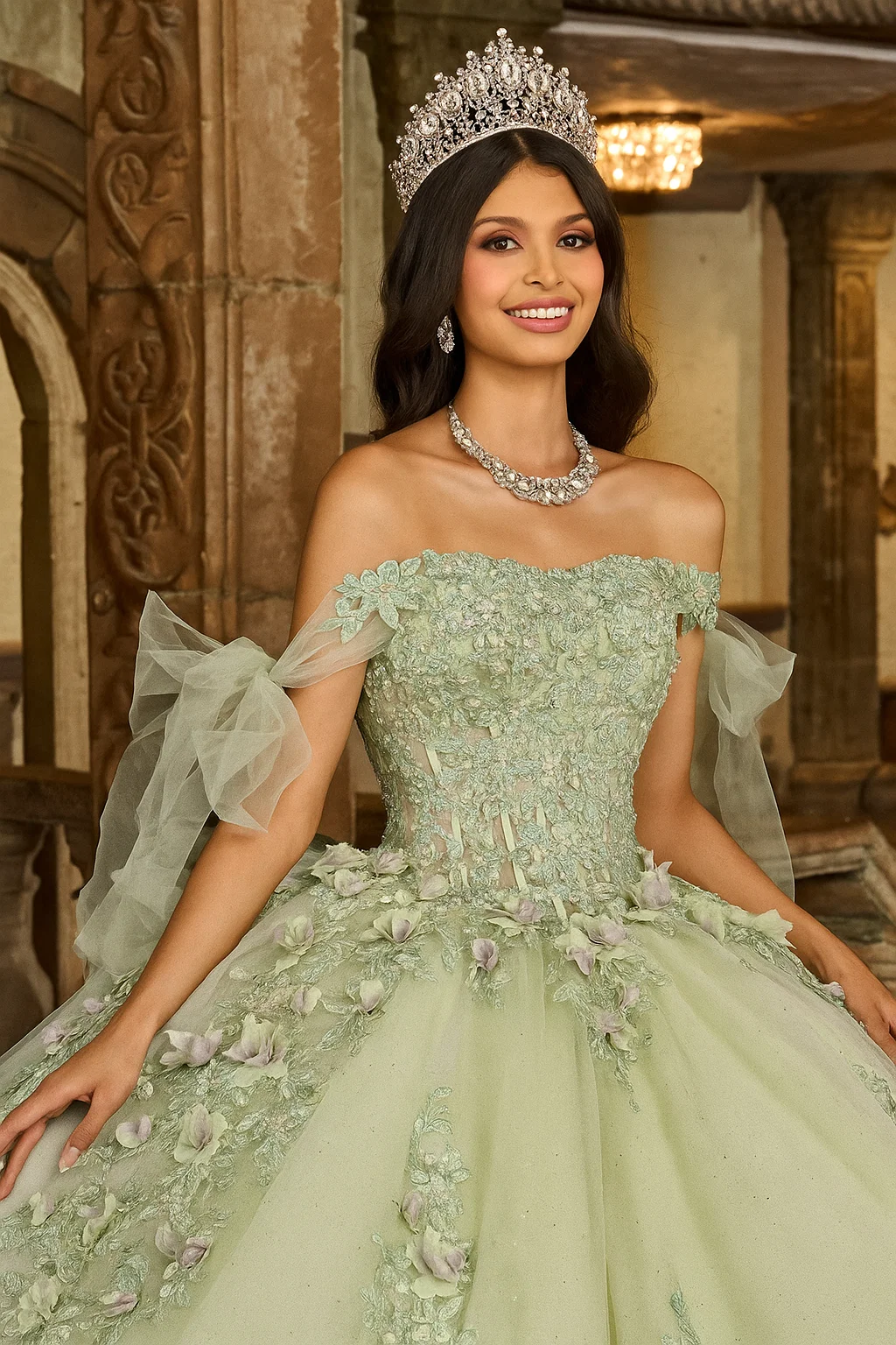 Rachel Allan RQ1132 Applique Sheer Corset Quinceanera Dress