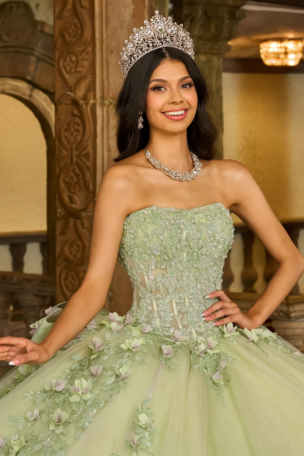 Rachel Allan RQ1132 Applique Sheer Corset Quinceanera Dress