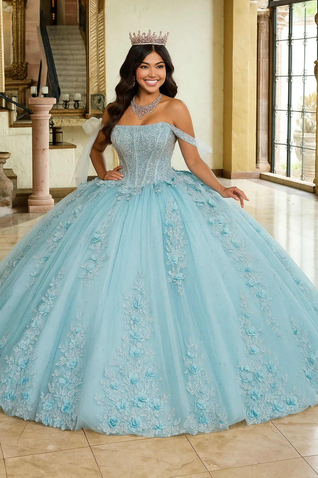 Rachel Allan RQ1132 Applique Sheer Corset Quinceanera Dress