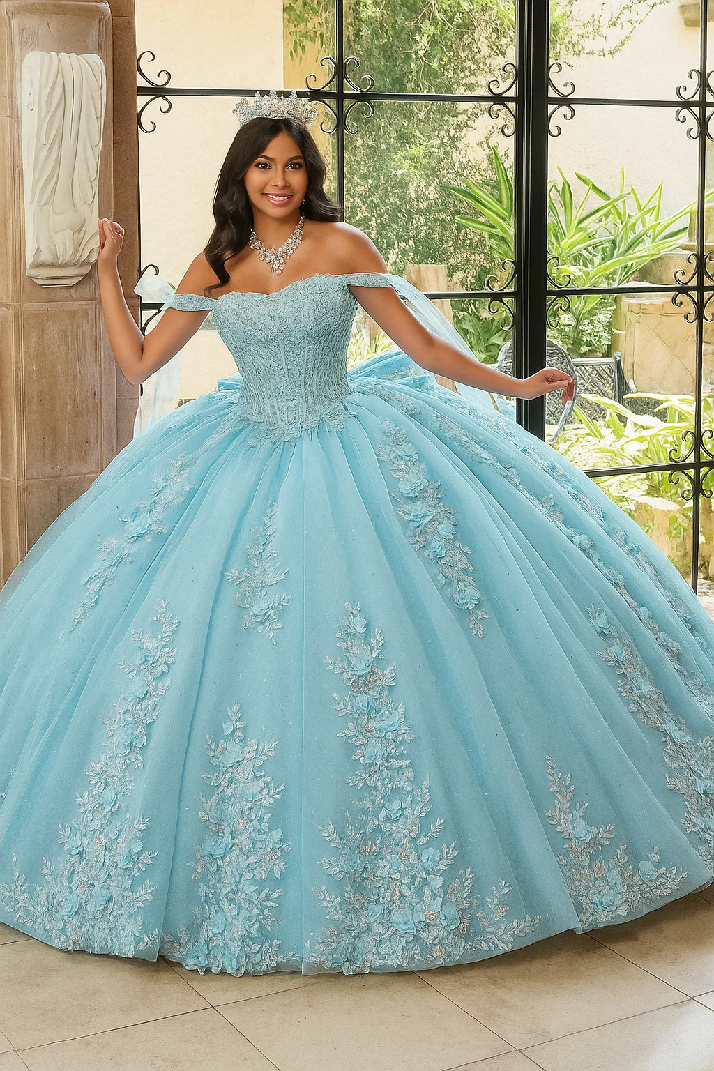 Rachel Allan RQ1132 Applique Sheer Corset Quinceanera Dress