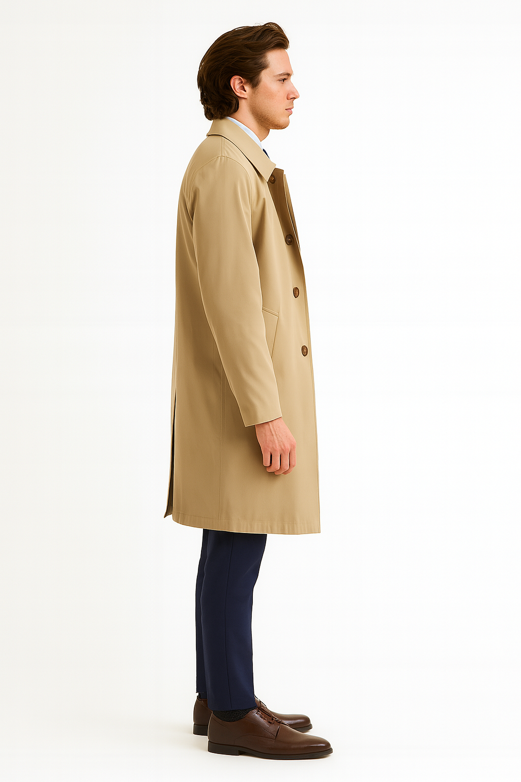 Men's Classic Beige Trench Coat Button Long Overcoat