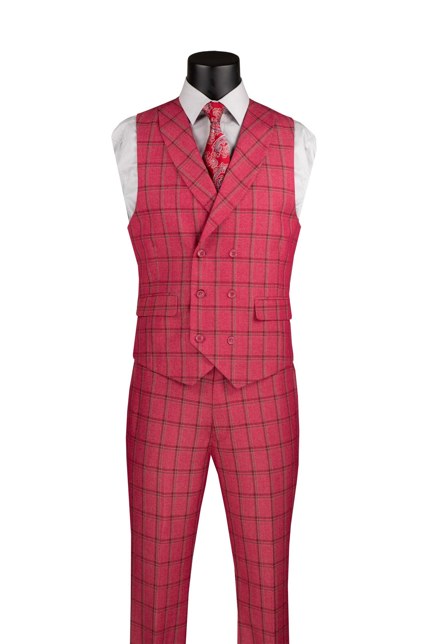 La Scale Raspberry Windowpane 3-Piece Suit