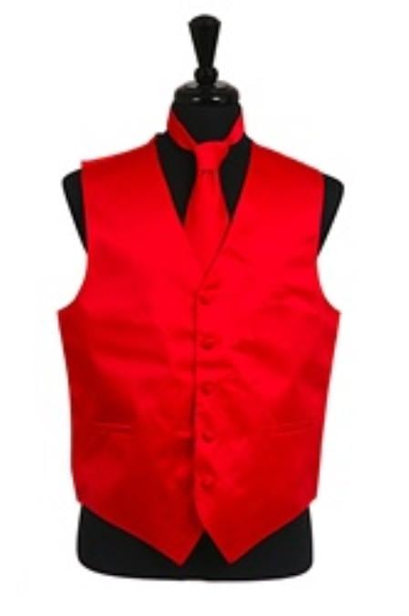 Dress Tuxedo Wedding Vest ~ Waistcoat ~ Waist coat Tie Set Red Buy 10 of same color Tie For $25 Each - Men's Neck Ties - Mens Dress Tie - Trendy Mens Ties