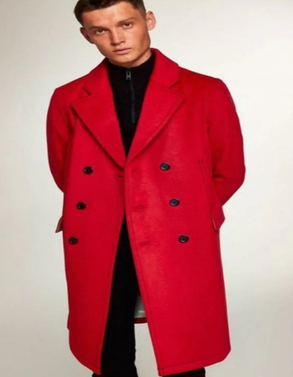Men's Red Wool Double Breasted Peacoat