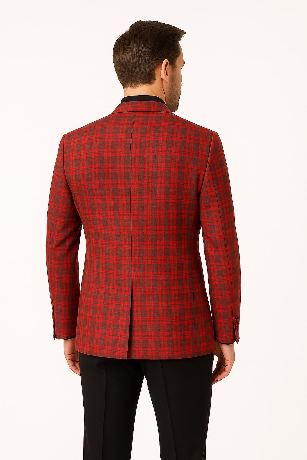 Red Plaid Modern Fit Windowpane Blazer