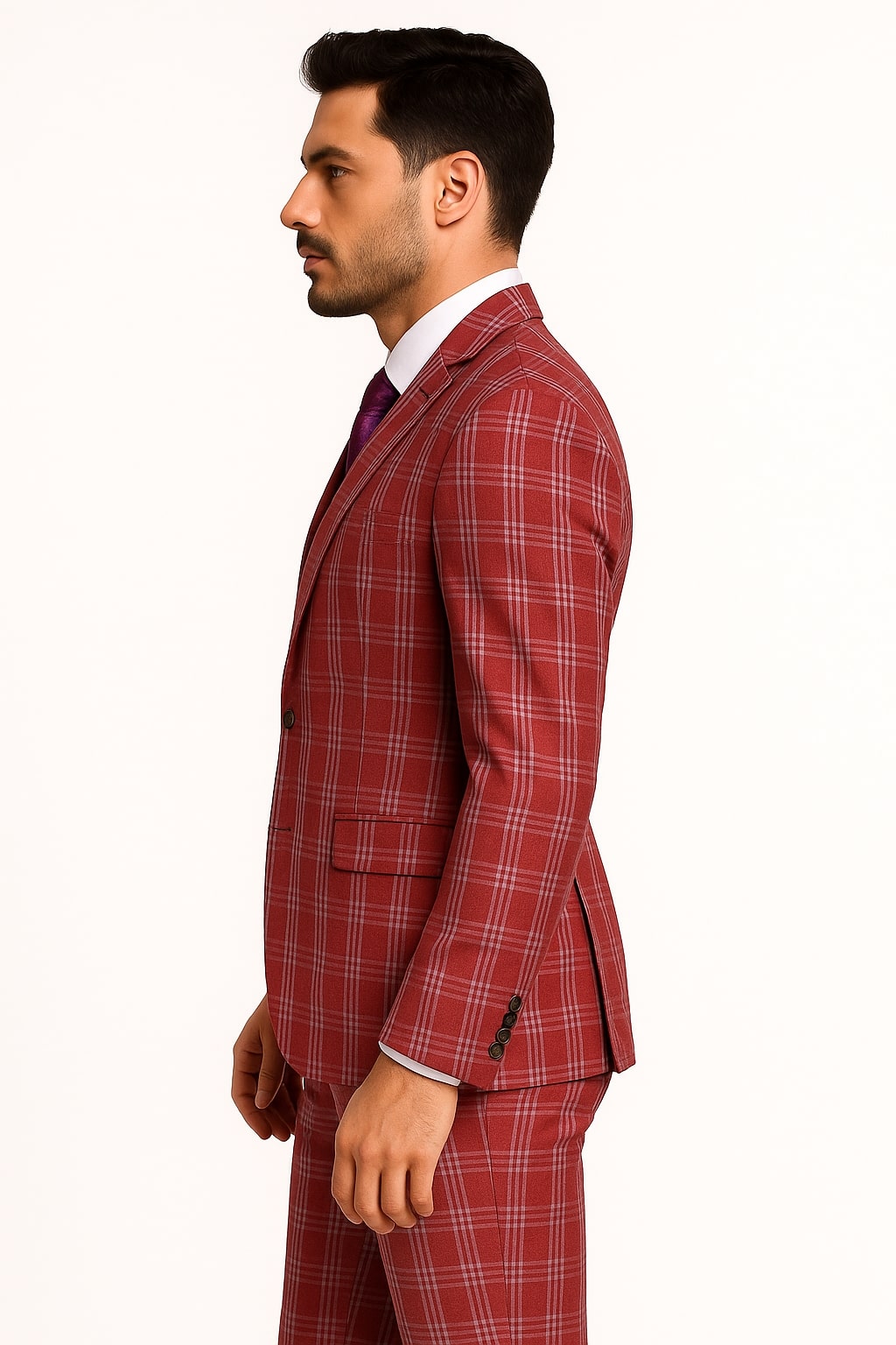 Red Plaid Three-Piece Suit - Bold Check Print