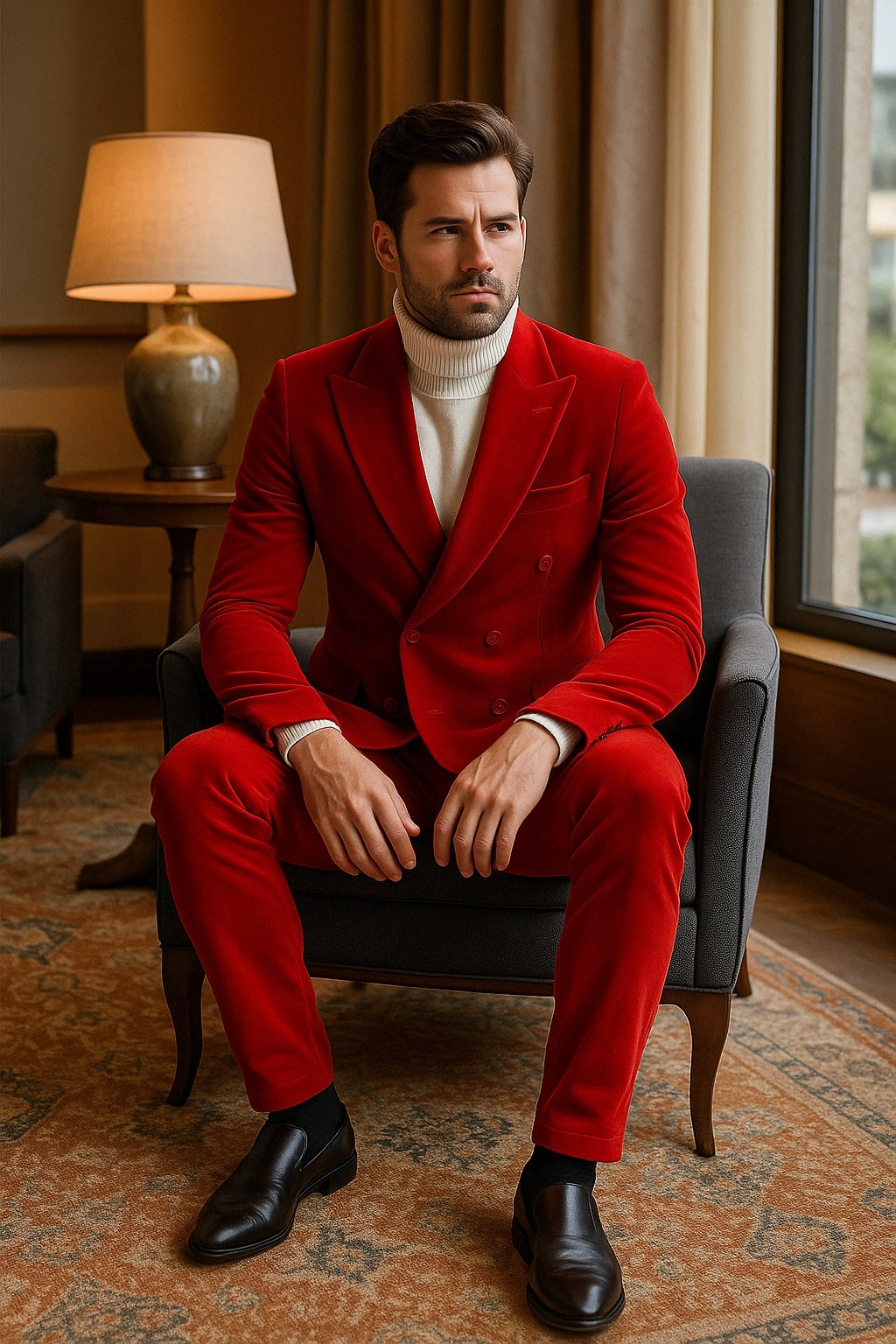 Red Velvet Slim Fit Double Breasted Tuxedo