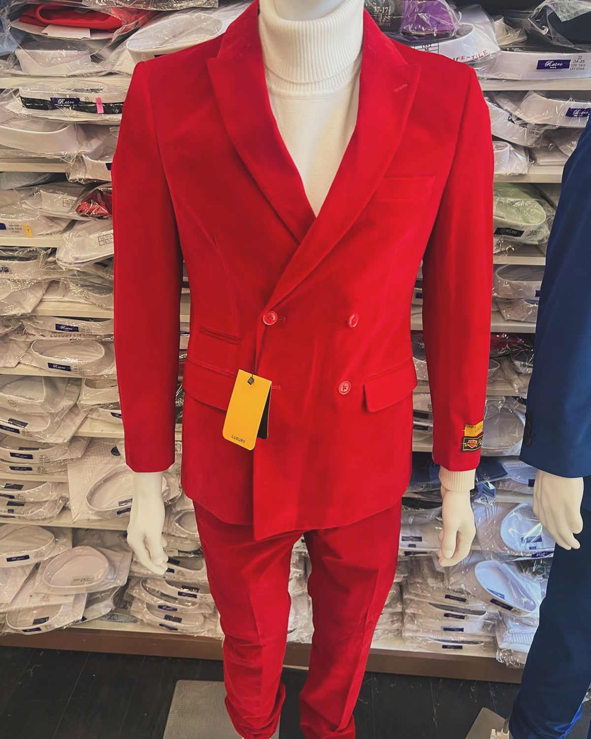 Red Velvet Slim Fit Double Breasted Tuxedo