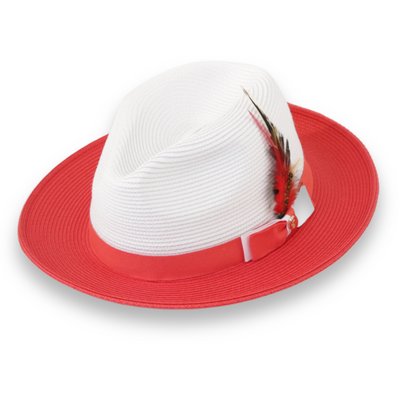 Tapa Two-Tone Red and White Fedora β Menβs Crushable Straw Dress Hat