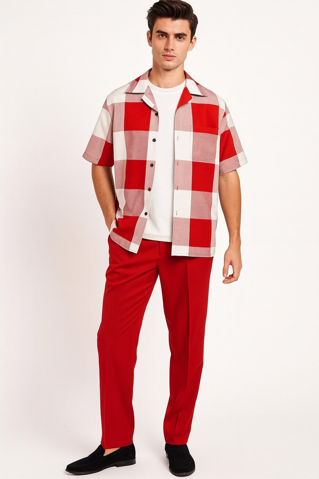 Red & White Checkered Short Sleeve Shirt Set
