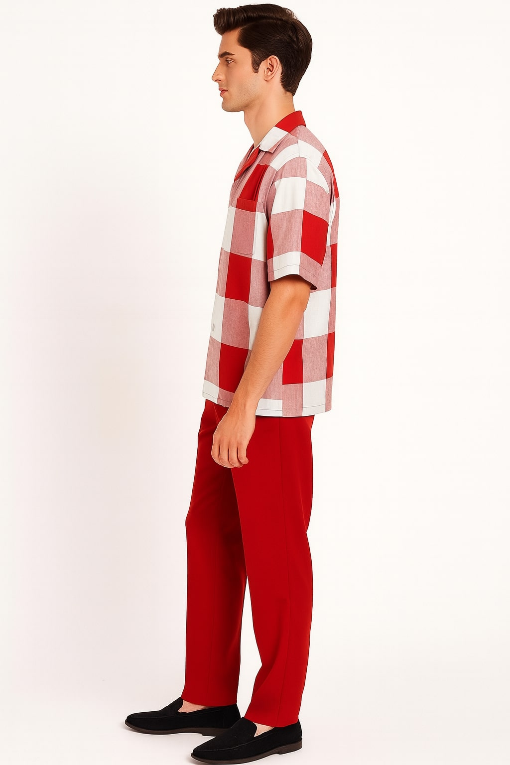Red & White Checkered Short Sleeve Shirt Set