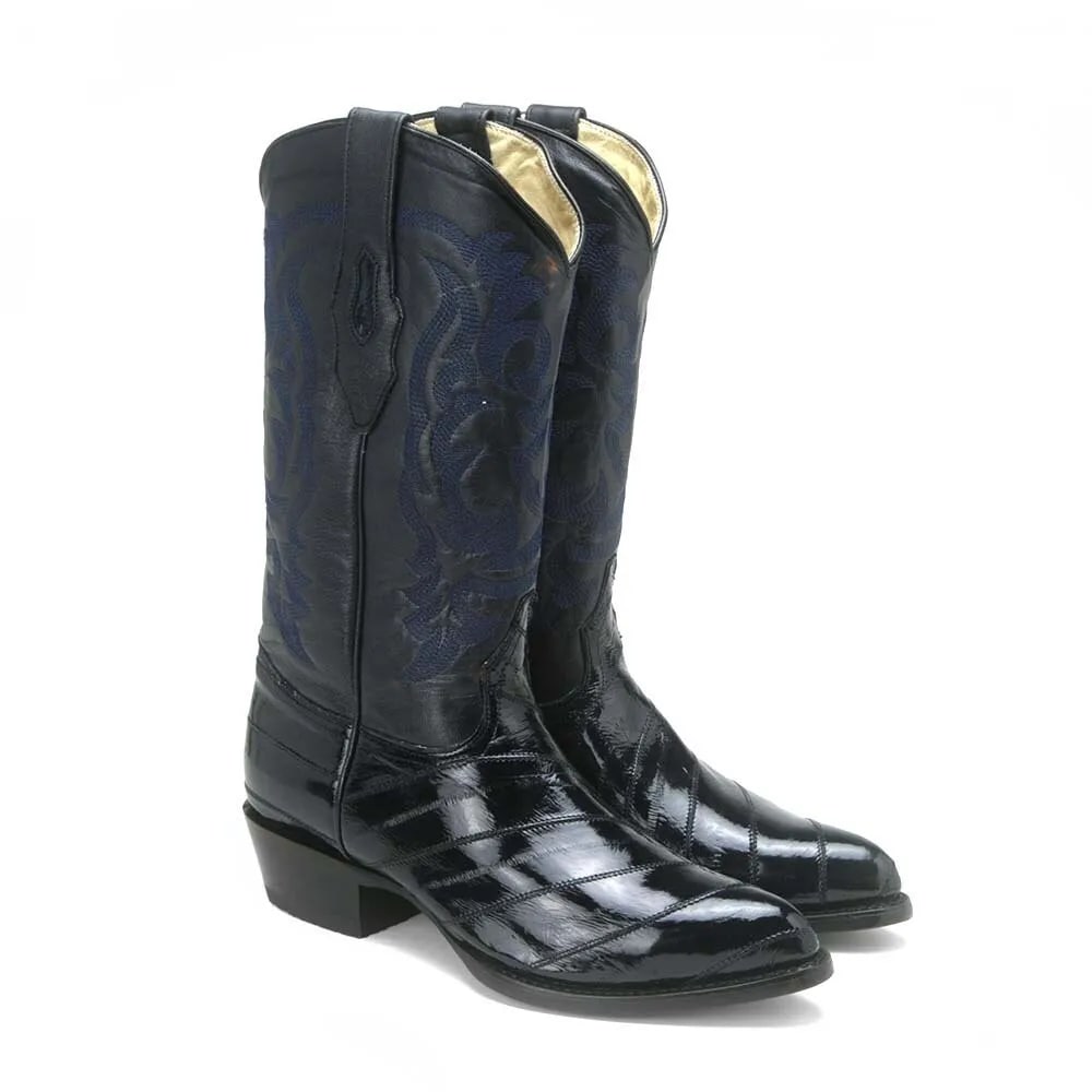 Los Altos Navy Eel Skin J-Toe Western Boots