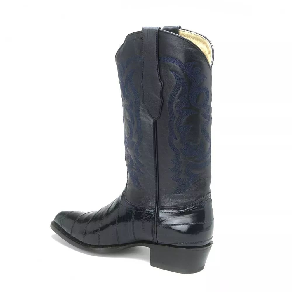Los Altos Navy Eel Skin J-Toe Western Boots