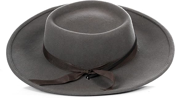 Men's Grey Wool Fedora with Wide Brim and Ribbon