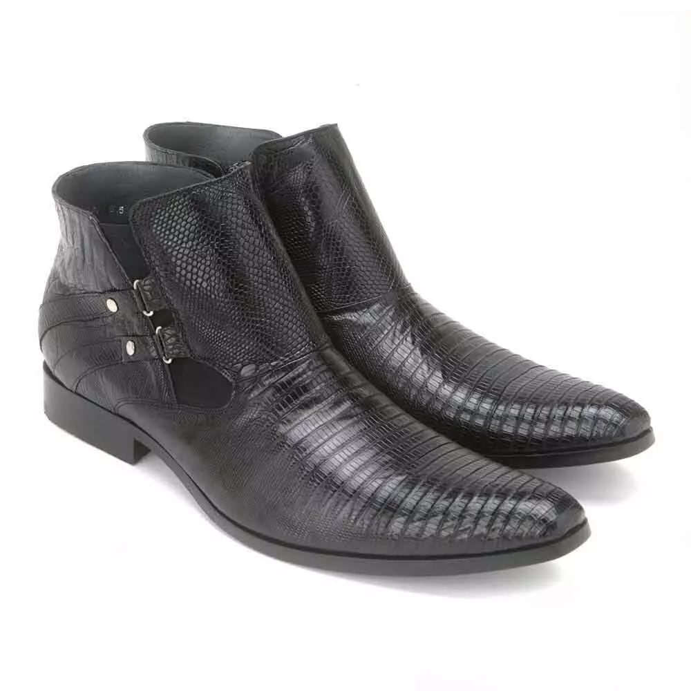 Los Altos Black Lizard Ankle Boot