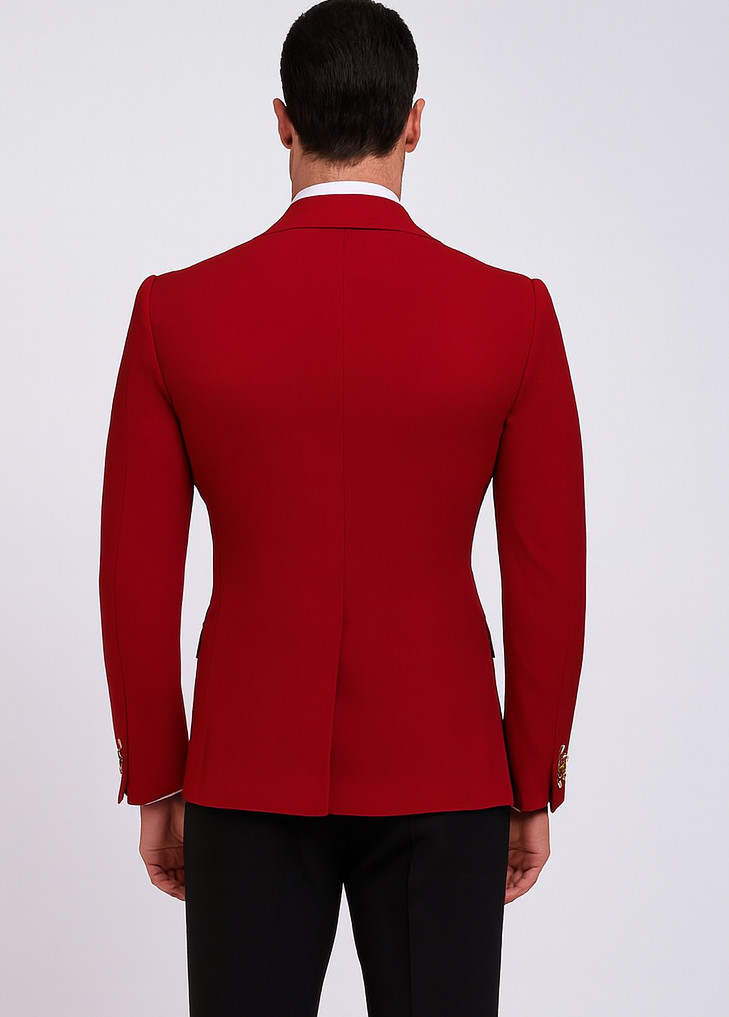 Red Double Breasted Sport Coat - Velvet Blazer