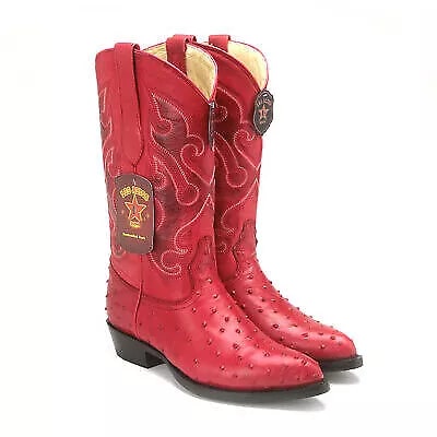 J Toe Red Ostrich Quill Print Western Boots