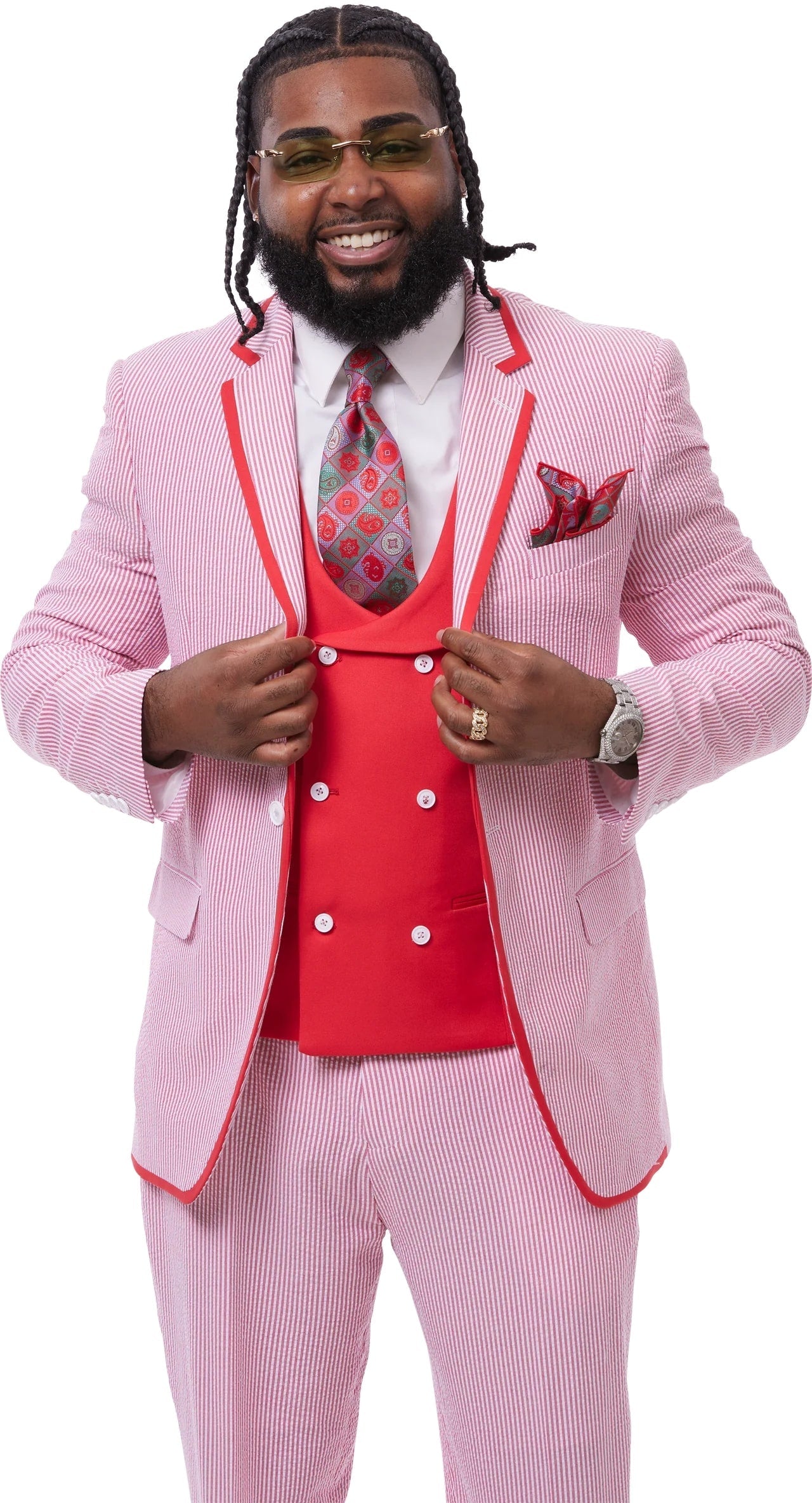 Vested Red Seersucker Suit for Men