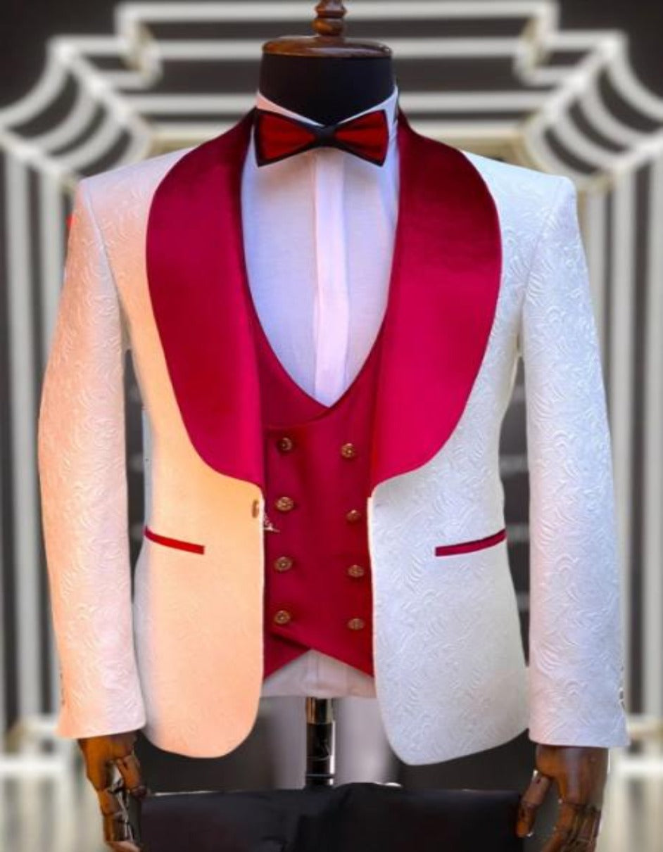 Red Paisley Velvet 4pc Suit with Bowtie