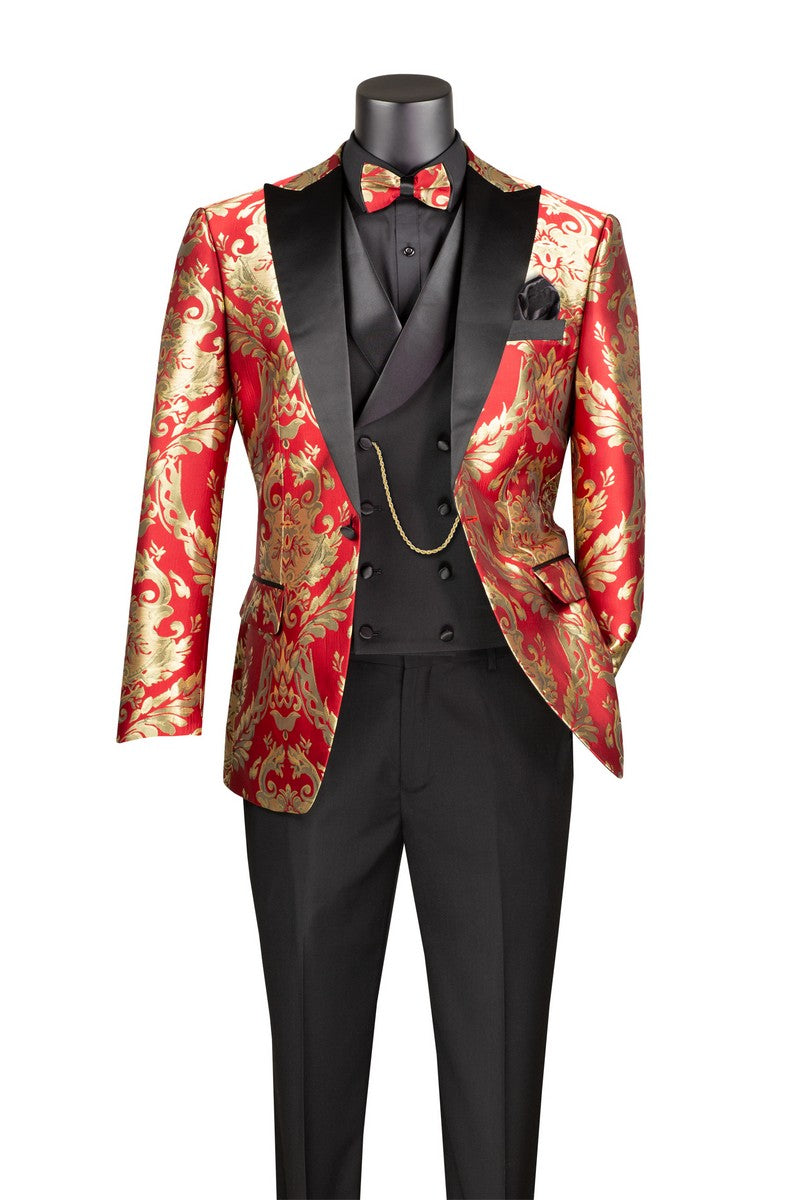 Red Gold Modern Fit 3 Piece Suit & Bow Tie