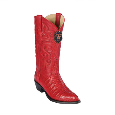 Menβs Red Caiman Tail Leather Boots by Los Altos
