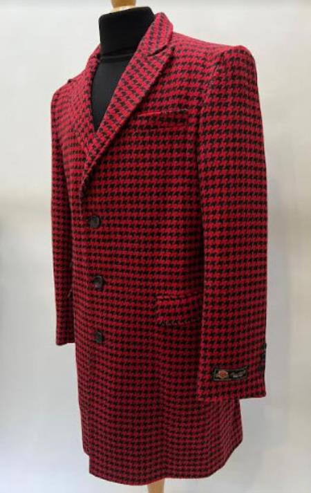 Plaid Red Peacoat Topcoat for Men