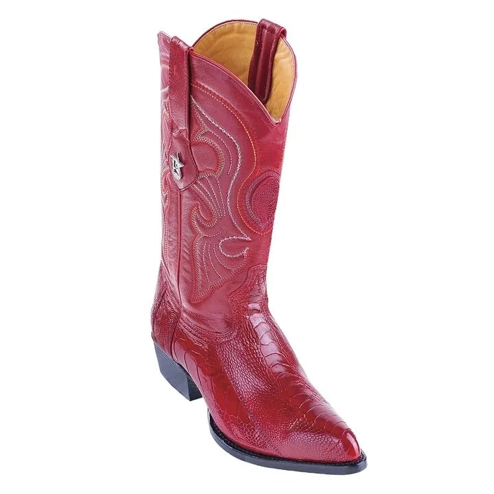 Red Genuine Ostrich J Toe Cowboy Boots