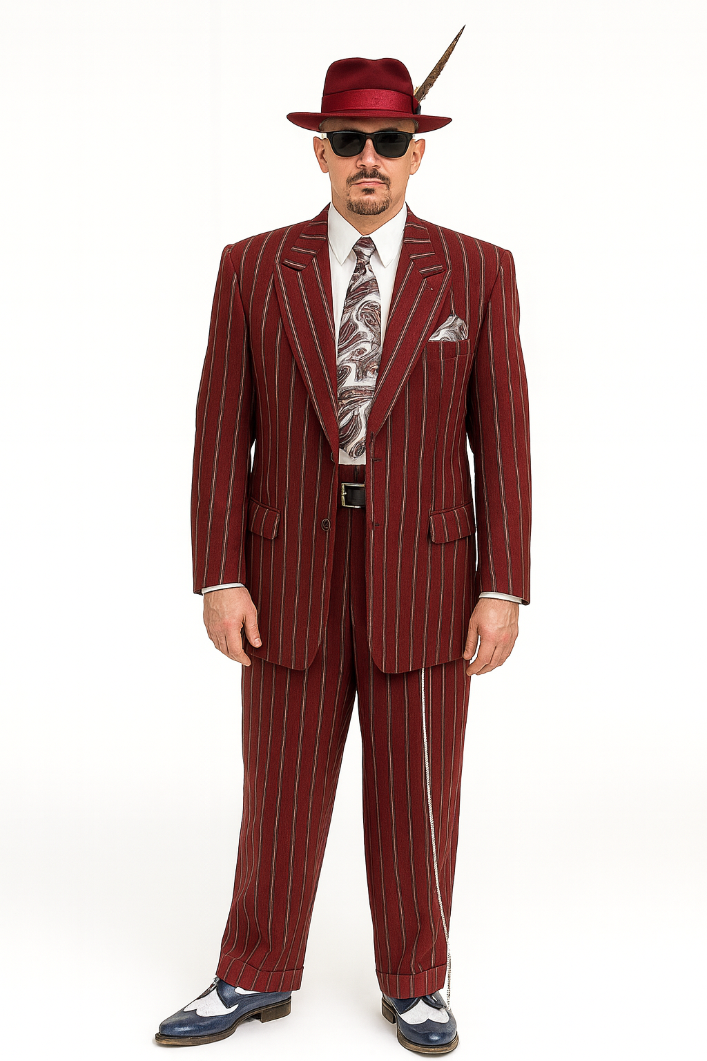 Burgundy Pinstripe Zoot Suit 3 Piece 1920s/1930s Gangster Outfit (Jacket and Pants and Vest) Vintage Fashion