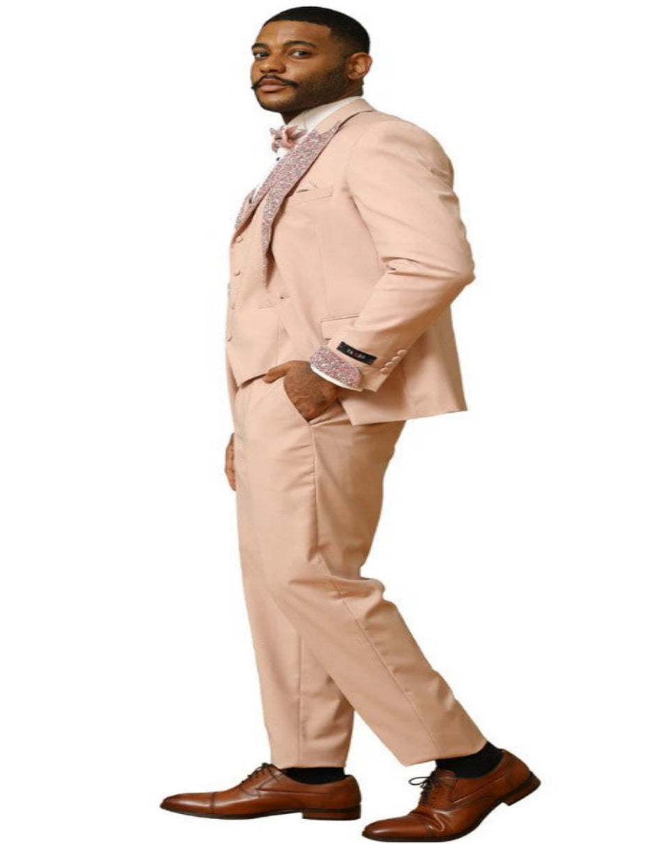 Rose Gold Prom Tuxedo with Rhinestone Lapel