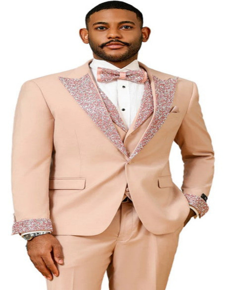 Rose Gold Prom Tuxedo with Rhinestone Lapel