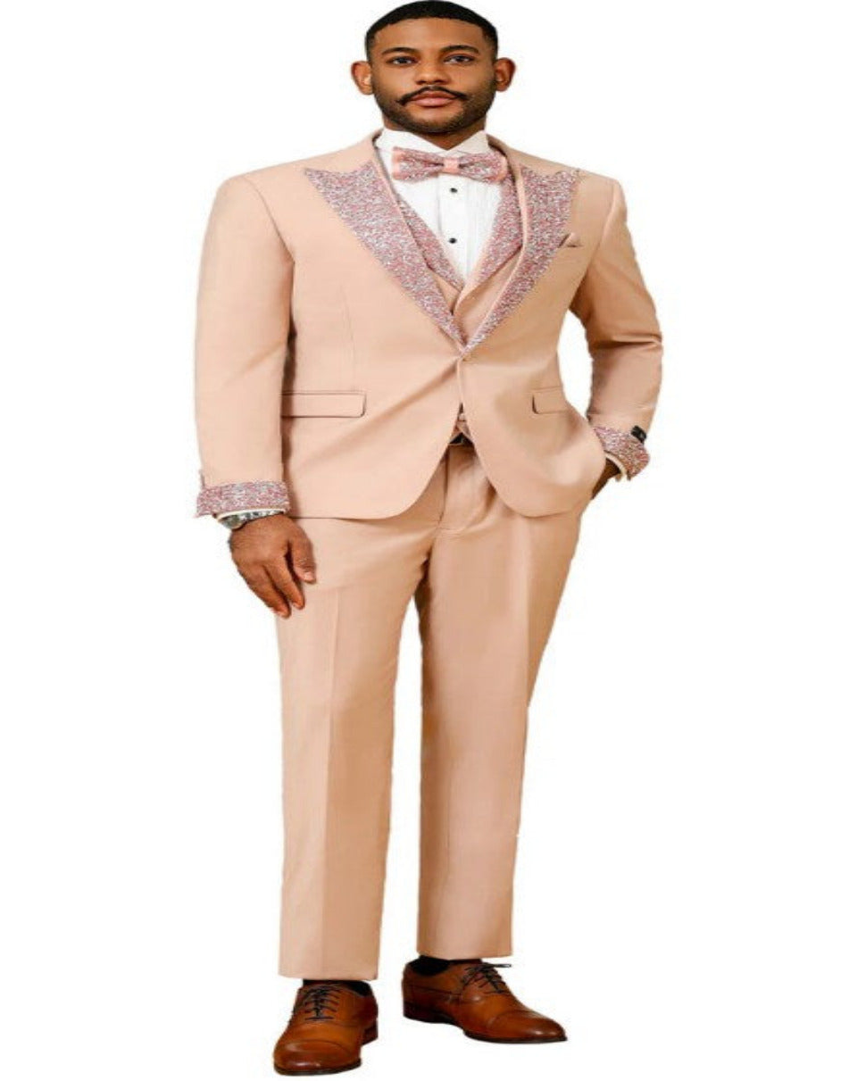 Rose Gold Prom Tuxedo with Rhinestone Lapel