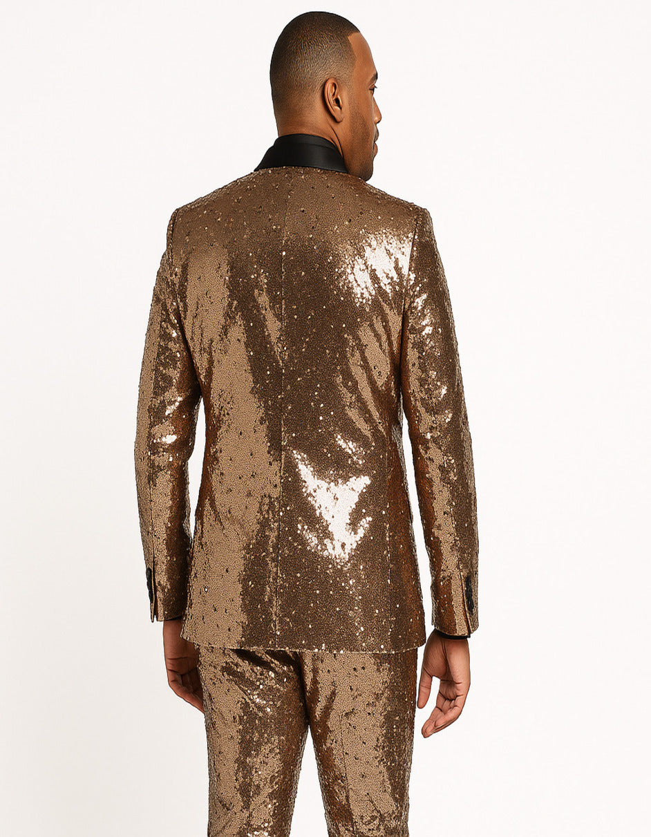 Rose Gold Sequin Tuxedo Slim Fit Blazer