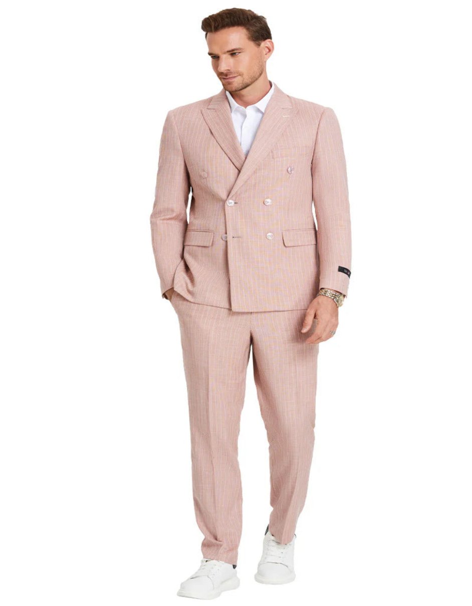 Men's Slim Fit Rose Pink Pinstripe Suit