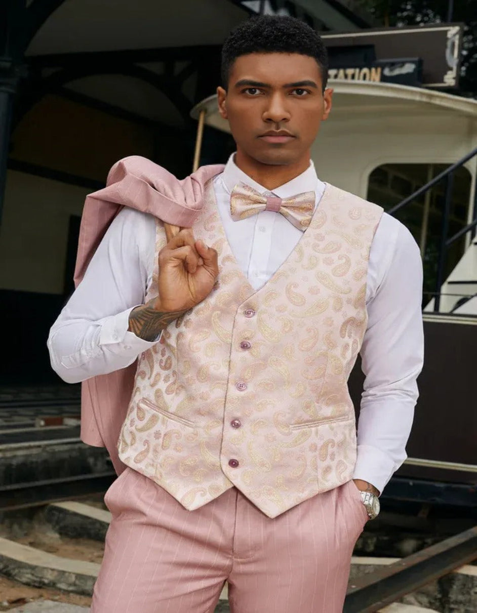 Stacy Adams Rose Pink Pinstripe Vested Suit