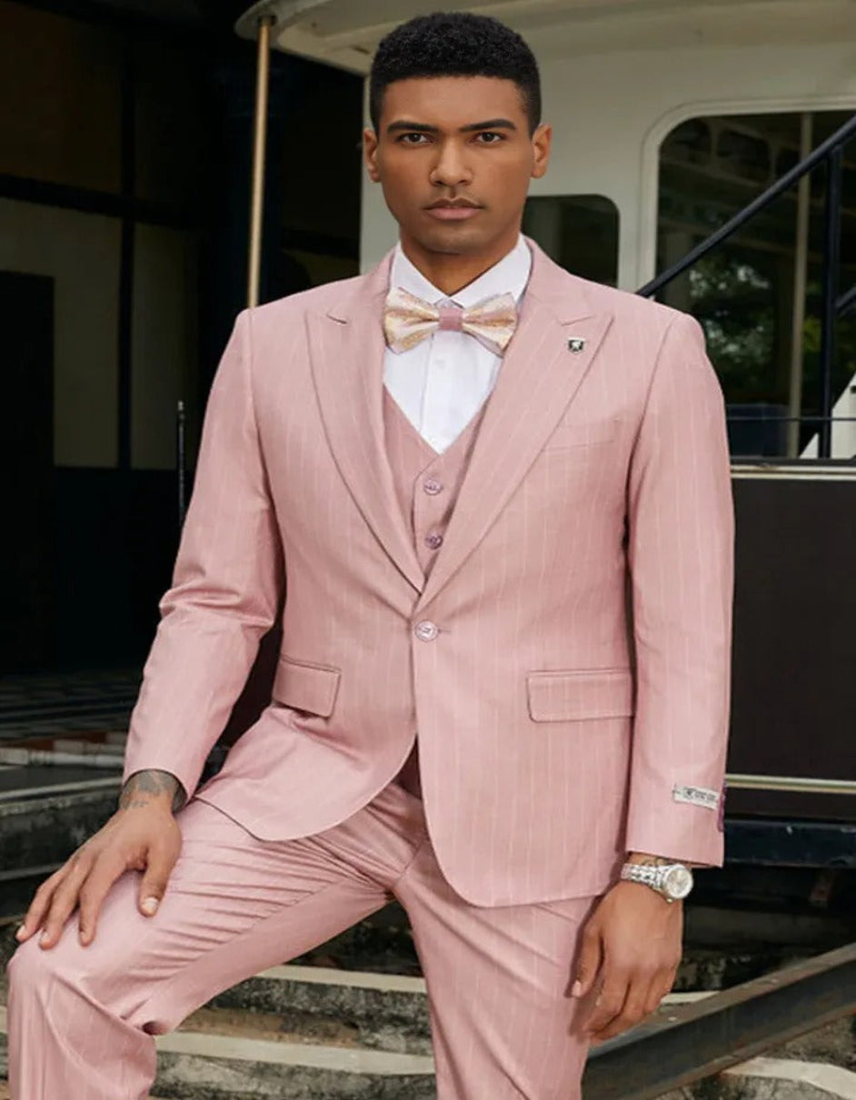 Stacy Adams Rose Pink Pinstripe Vested Suit