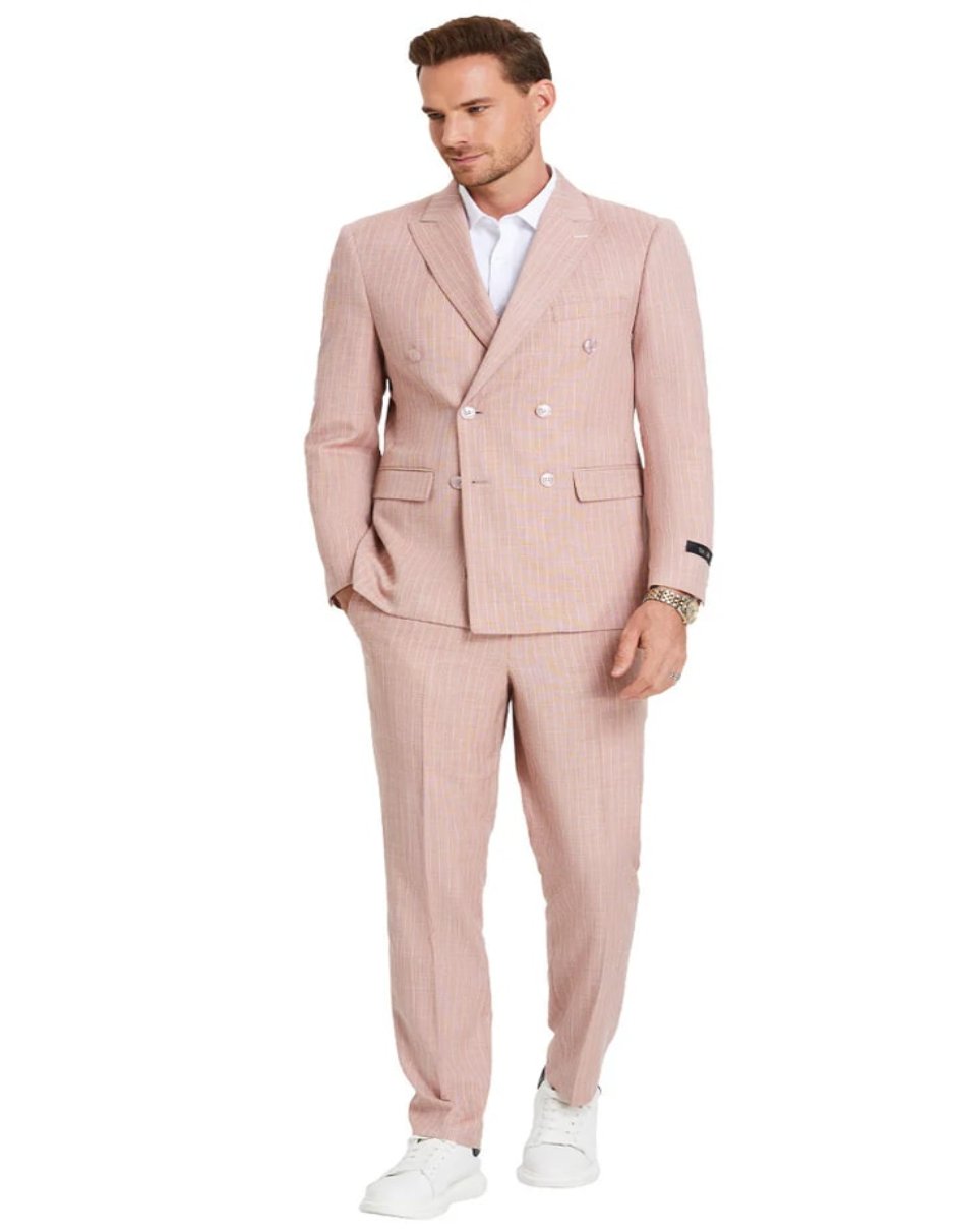 Slim Double Breasted Rose Pinstripe Suit